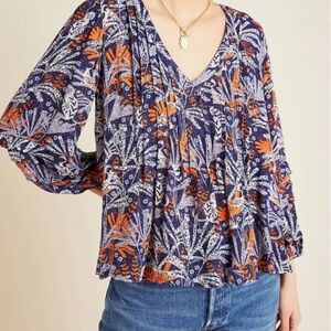 Anthropologie Maeve Cathy Pleated Blouse Size Small